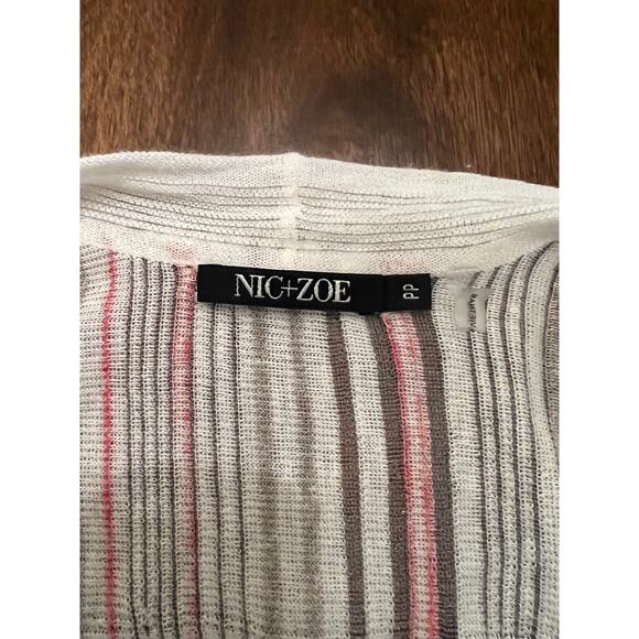 NIC+ZOE Women's Festival Linen Blend White Red Stripe 3/4 Sleeve Cardigan PP - Picture 4 of 8